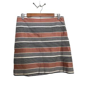 Ann Taylor LOFT Womens Black Tan Striped Side Zipper Career Pencil Skirt Size 8